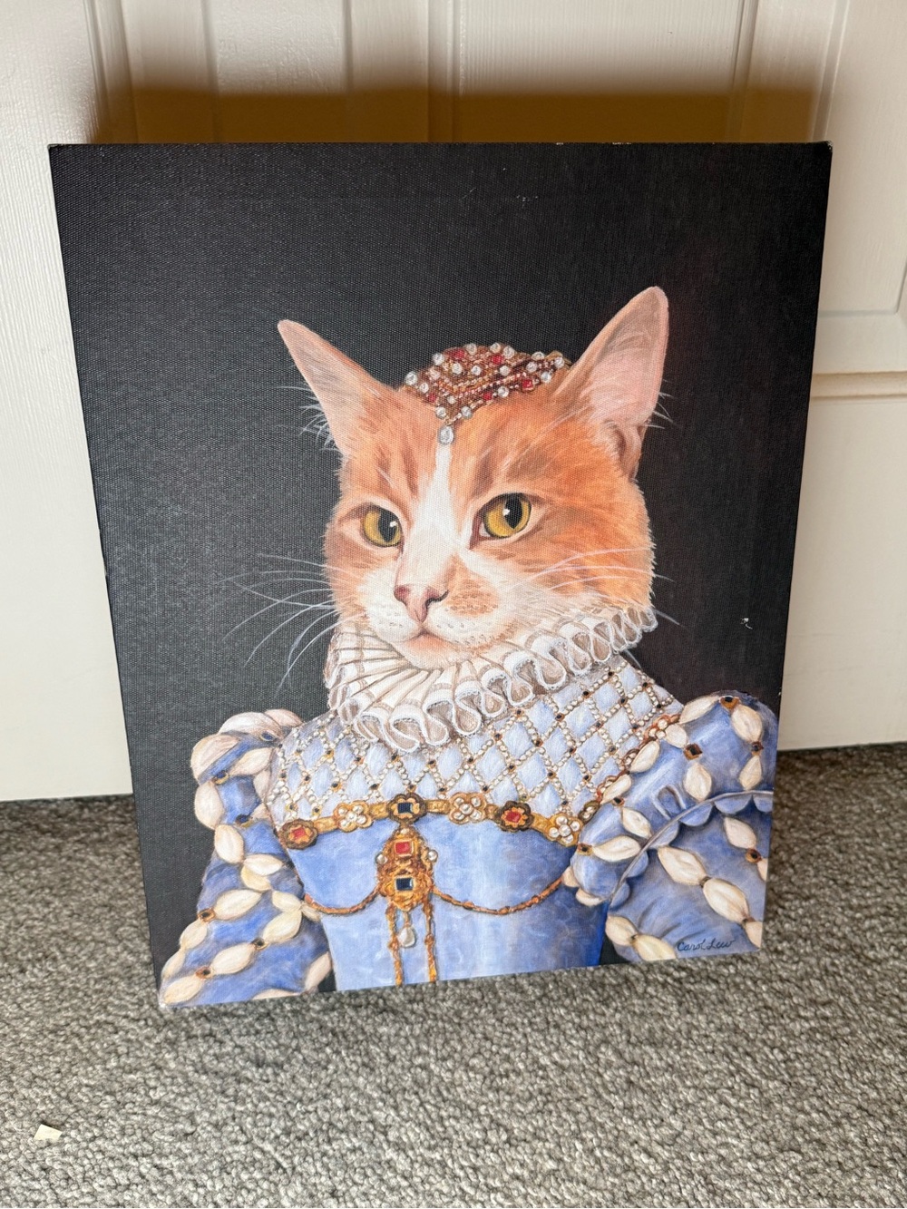 Regal Orange Cat Canvas Art in Blue Costume picture